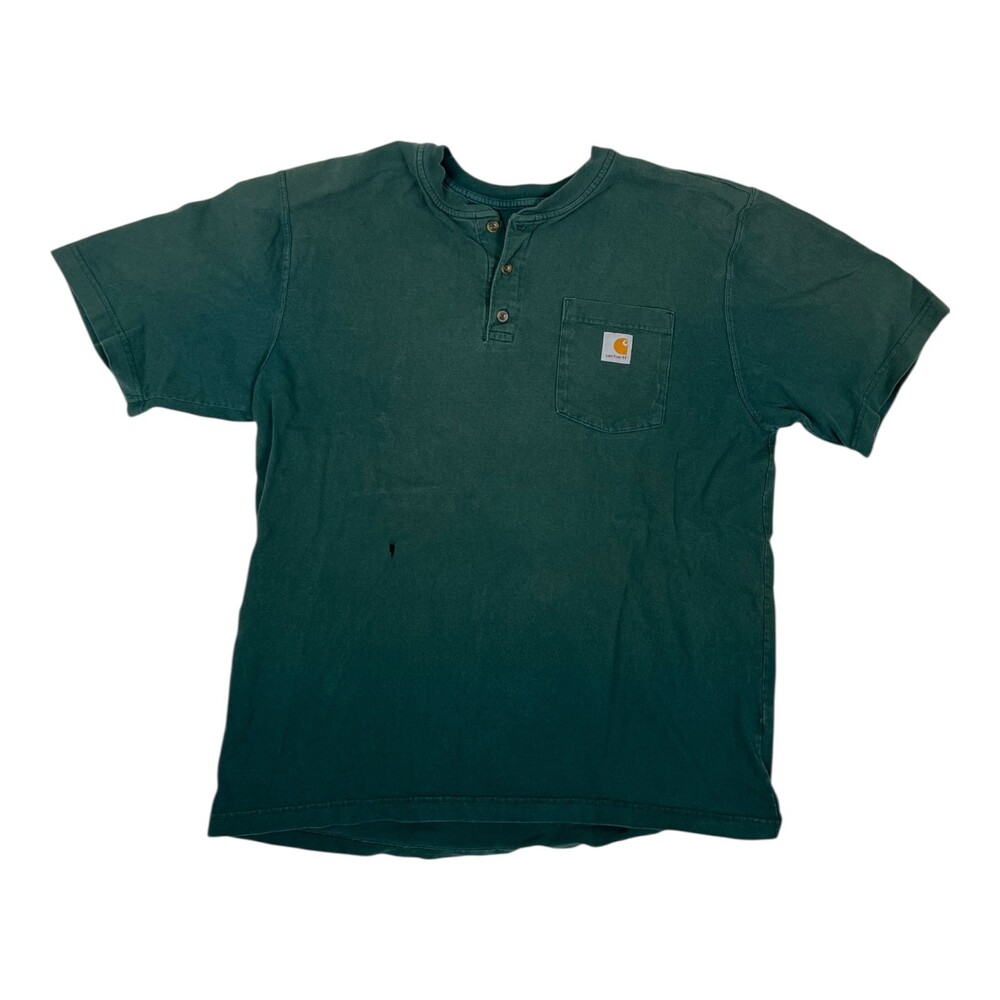 Carhartt Men's Pocket T-Shirt Henley Size Large Green Sun Faded Grunge